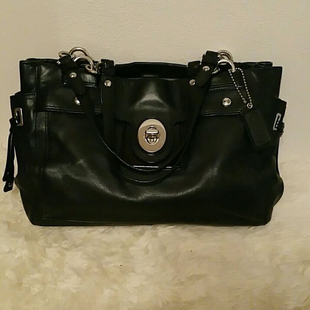 Black leather coach purse